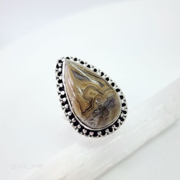Crazy Lace Agate Ethnic Handmade Ring Jewelry US Size 9 - Picture 6 of 7